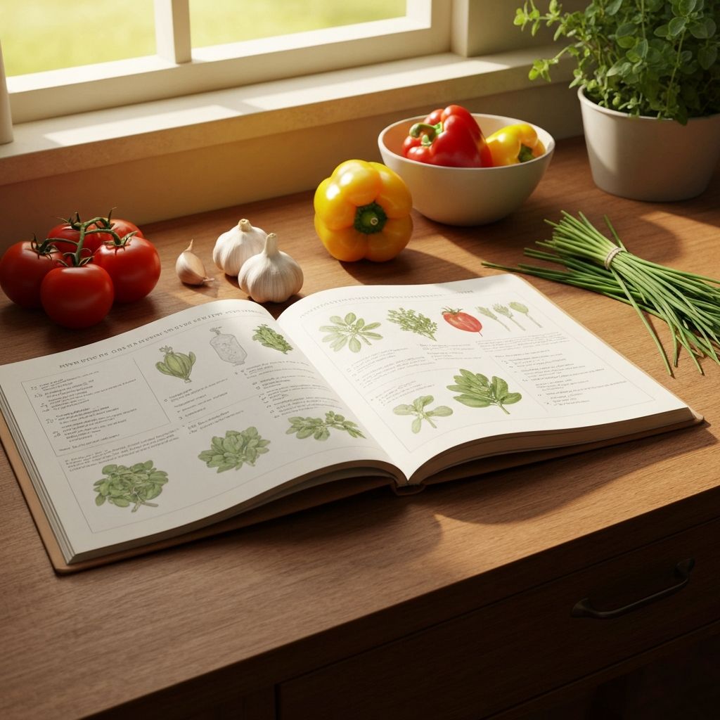 Notebook and fresh herbs for learning